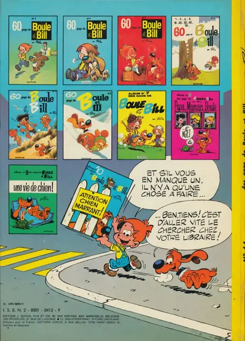 Verso de l'album Boule & Bill Tome 11 Jeux de Bill