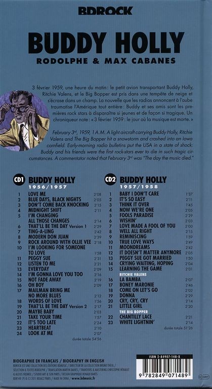 Verso de l'album BD Rock Buddy Holly