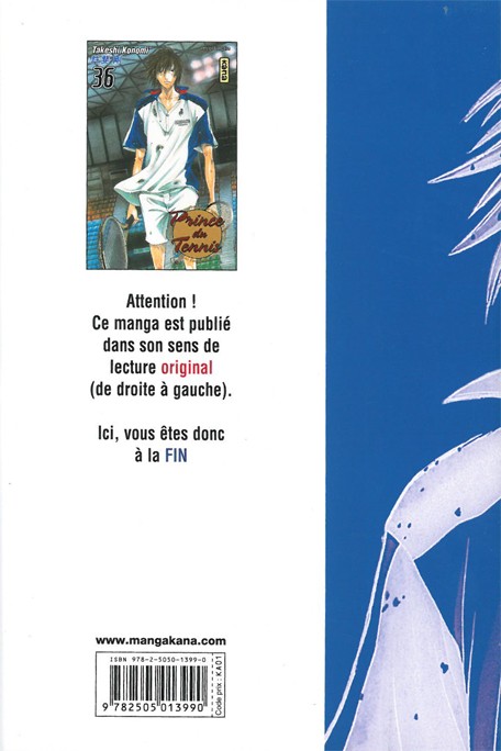 Verso de l'album Prince du tennis Tome 36