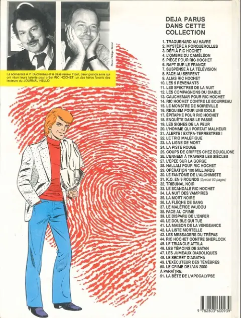 Verso de l'album Ric Hochet Tome 23 La ligne de la mort