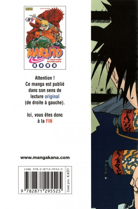 Verso de l'album Naruto 8 Au péril de sa vie !!