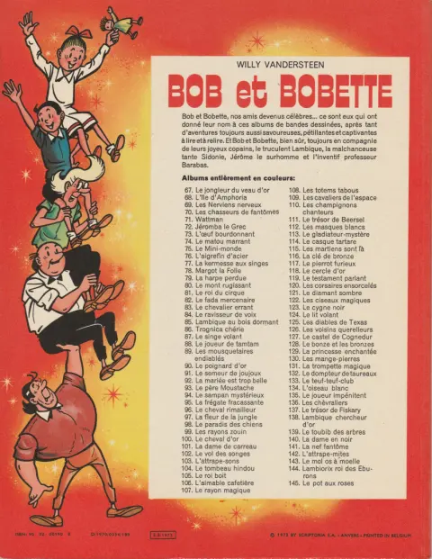 Verso de l'album Bob et Bobette Tome 108 Les totems tabous