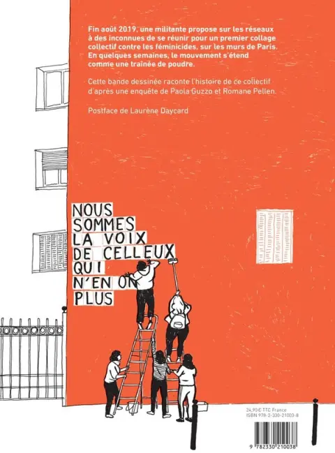 Verso de l'album Nous sommes la voix de celles qui n'en ont plus A l'origine des collages contre les féminicides