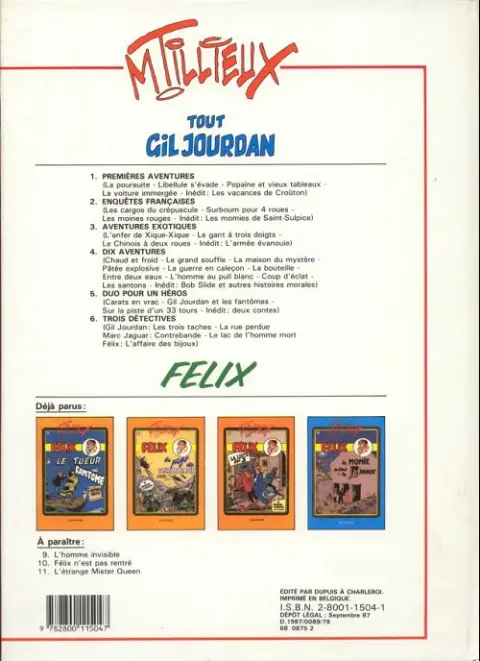 Verso de l'album Gil Jourdan Tout Gil Jourdan Tome 6 Trois détectives