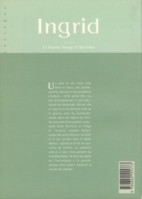 Verso de l'album Ingrid Tome 1 Le dernier voyage d'Opa Julius