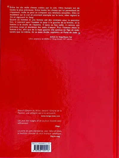 Verso de l'album La Porte de Jade Récits érotique de la Chine ancienne