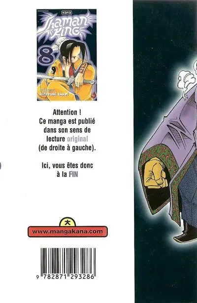 Verso de l'album Shaman King 8 En route vers la famille Tao