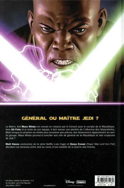 Verso de l'album Star Wars - Mace Windu Tome 1 Jedi de la République