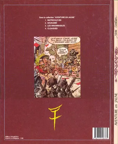 Verso de l'album Les Innommables Premières maquettes Tome 1 Aventure en jaune
