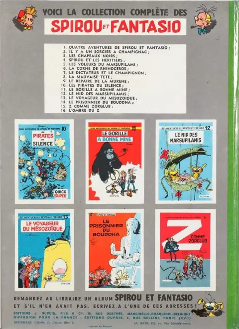 Verso de l'album Spirou et Fantasio Tome 3 Les chapeaux noirs