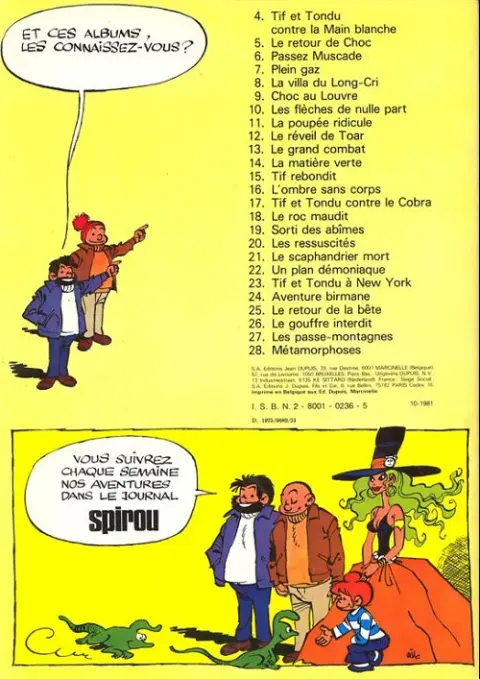 Verso de l'album Tif et Tondu Tome 6 Passez muscade
