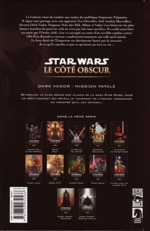 Verso de l'album Star Wars - Le côté obscur Tome 12 Dark Vador - Mission fatale