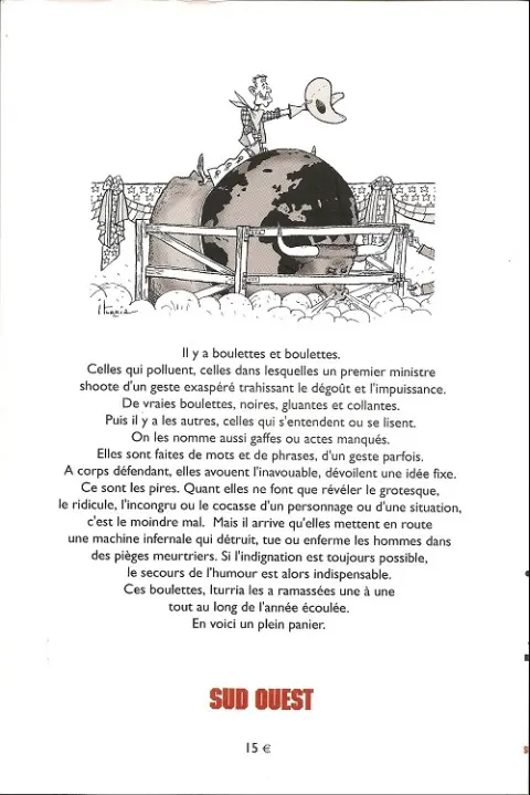 Verso de l'album Iturria - Dessins Sud-Ouest Dessins 2002-2003 - L'année des boulettes