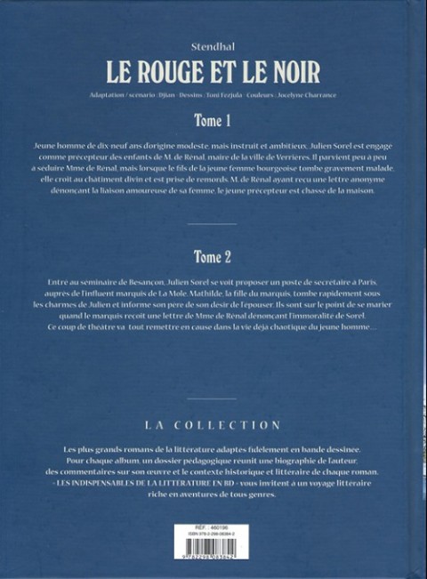 Verso de l'album Les Indispensables de la Littérature en BD Le Rouge et le Noir - Tomes 1 et 2