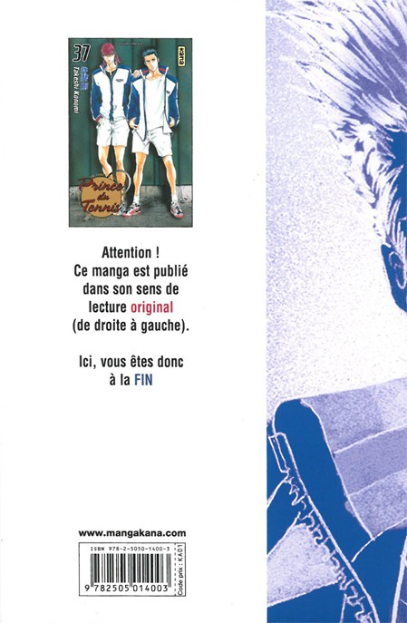 Verso de l'album Prince du tennis Tome 37