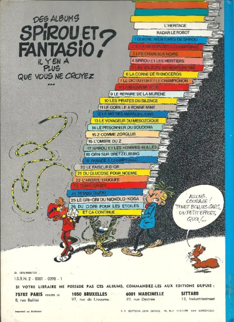 Verso de l'album Spirou et Fantasio Tome 25 Le gri-gri du Niokolo-Koba