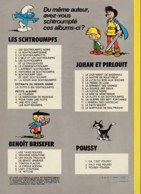 Verso de l'album Johan et Pirlouit Tome 13 Le sortilège de maltrochu