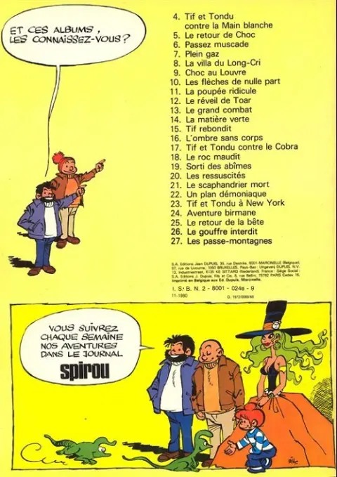 Verso de l'album Tif et Tondu Tome 18 Le roc maudit