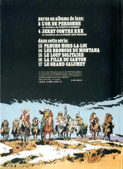 Verso de l'album Jerry Spring Tome 13 Pancho hors-la-loi
