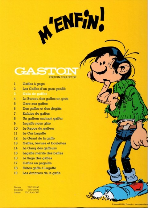 Verso de l'album Gaston Édition Collector (Télé 7 jours) Tome 3 Gala de gaffes