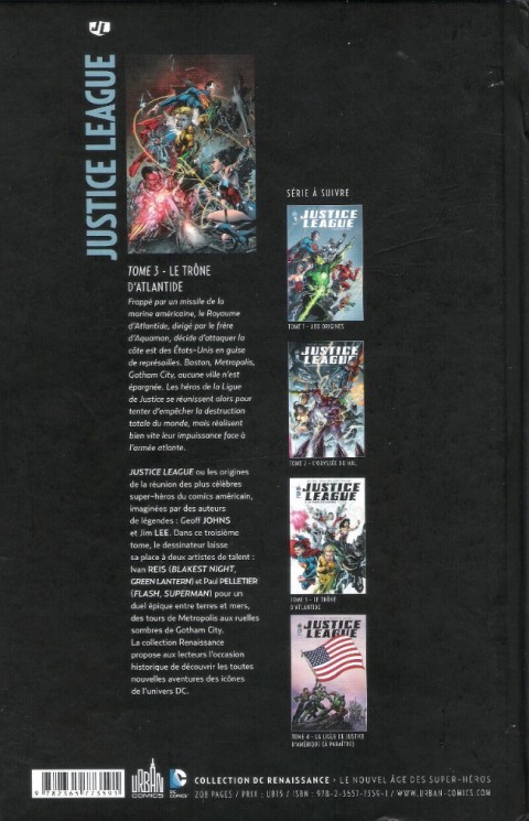 Verso de l'album Justice League Tome 3 Le Trône d'Atlantide