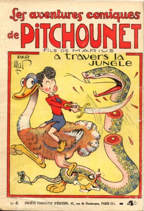 Couverture de l'album Les aventures comiques de Pitchounet, fils de Marius Tome 4 Pitchounet à travers la jungle