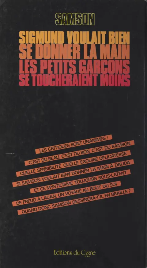 Verso de l'album Sigmund voulait bien se donner la main les petits garçons se toucheraient moins