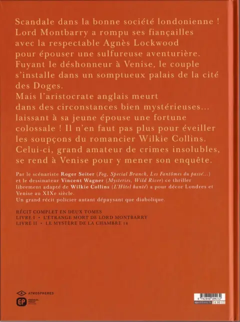Verso de l'album Venise hantée Tome 1 L'étrange mort de Lord Montbarry