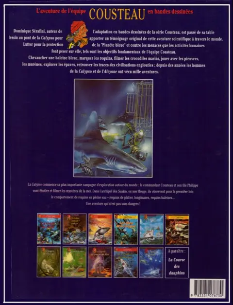 Verso de l'album L'Aventure de l'équipe Cousteau en bandes dessinées Tome 1 L'île aux requins