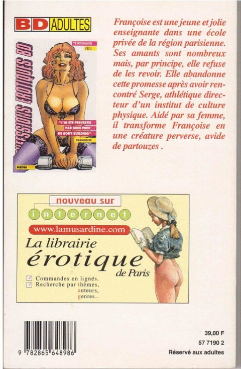 Verso de l'album Confessions érotiques BD Françoise: J'ai été pervertie par mon prof de body building