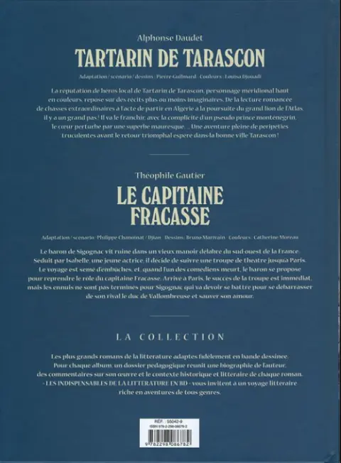 Verso de l'album Les Indispensables de la Littérature en BD Tartarin de Tarascon / Le Capitaine Fracasse
