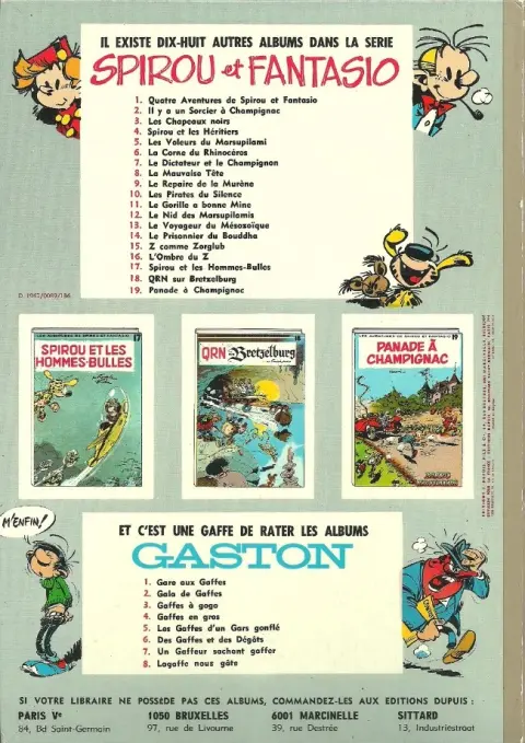 Verso de l'album Spirou et Fantasio Tome 16 L'ombre du Z