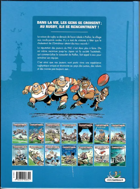 Verso de l'album Les Rugbymen Tome 10 Les gars, ensemble on est un groupe électrogène !