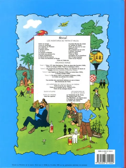 Verso de l'album Les Aventures de Jo, Zette et Jocko Tome 2 Destination New York