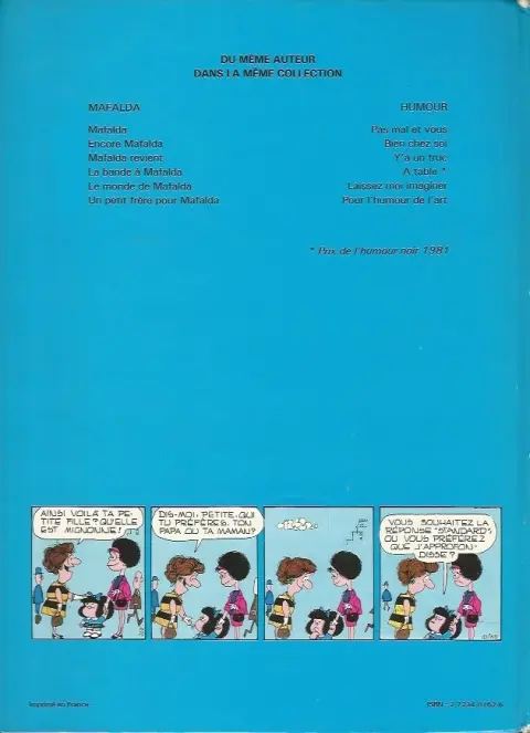 Verso de l'album Mafalda Tome 2 Encore Mafalda !