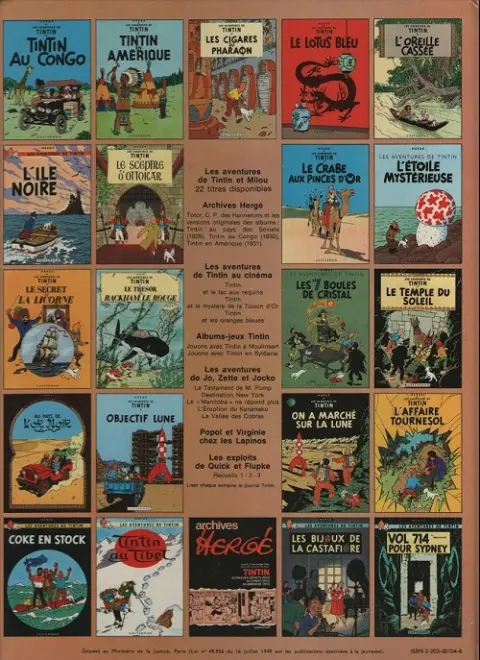 Verso de l'album Tintin Tome 5 Le lotus bleu