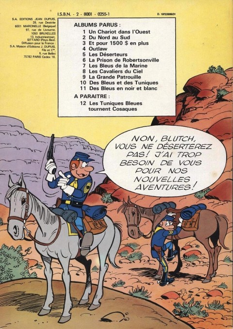 Verso de l'album Les Tuniques Bleues N° 1 Un chariot dans l'Ouest