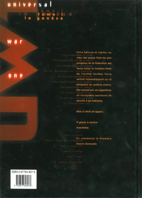 Verso de l'album Universal War One Tome 1 La genèse
