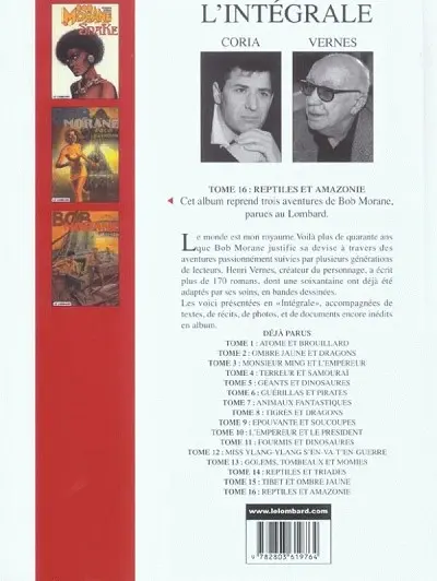 Verso de l'album Bob Morane L'Intégrale 16 Reptiles et Amazonie