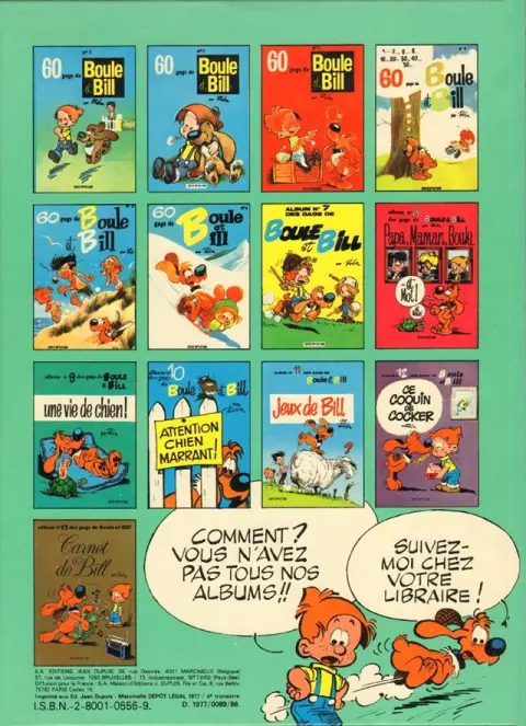 Verso de l'album Boule & Bill Tome 14 Ras le Bill !