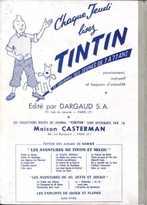 Verso de l'album Tintin Tome 57 Tintin album du journal (n° 756 à 762)