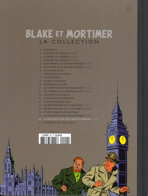 Verso de l'album Blake et Mortimer La Collection Tome 20 La Malédiction des trente deniers - Tome II - La Porte d'Orphée