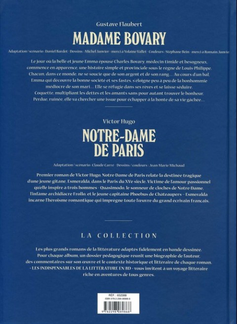 Verso de l'album Les Indispensables de la Littérature en BD Madame Bovary / Notre-Dame de Paris