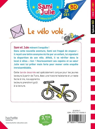 Verso de l'album Sami et Julie Le vélo volé