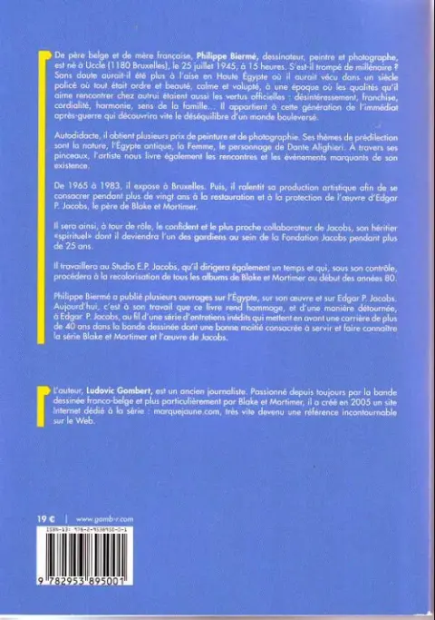 Verso de l'album Entretiens avec Philippe Biermé - Dans les secrets d'Edgar P. Jacobs