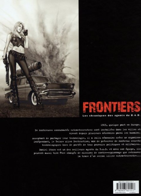 Verso de l'album Frontiers : Les chroniques des agents du B.A.D. 1 La traque