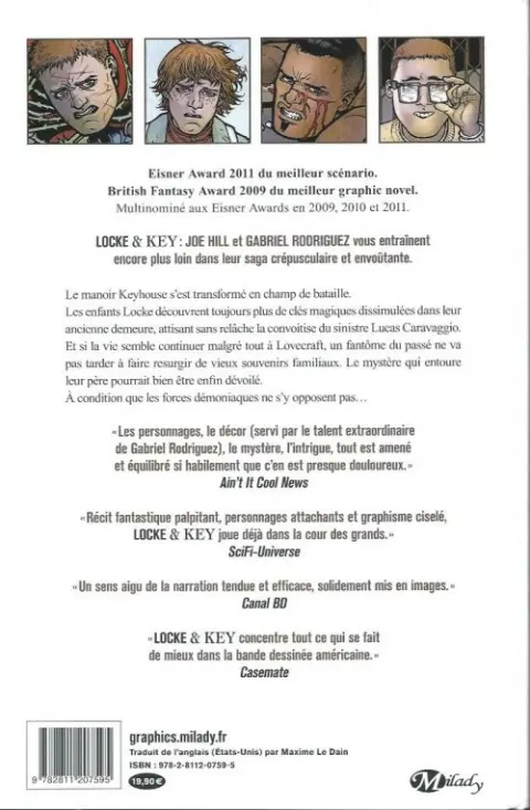 Verso de l'album Locke & Key Volume 4 Les Clés du Royaume