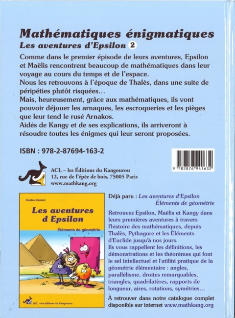 Verso de l'album Les aventures d'Epsilon Tome 2 Mathématiques énigmatiques