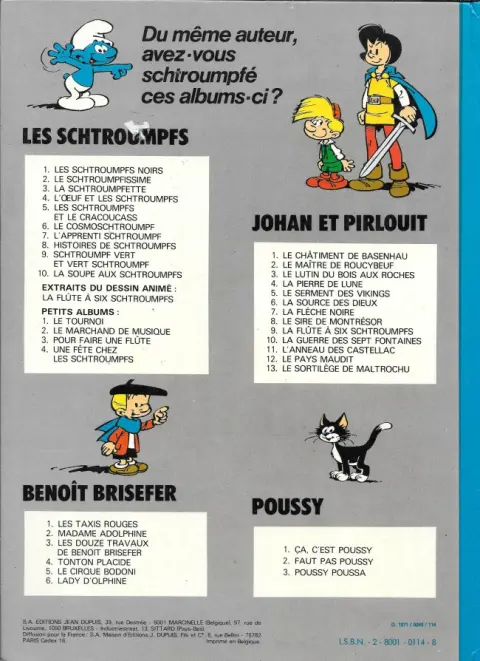 Verso de l'album Les Schtroumpfs Tome 7 L'apprenti Schtroumpf