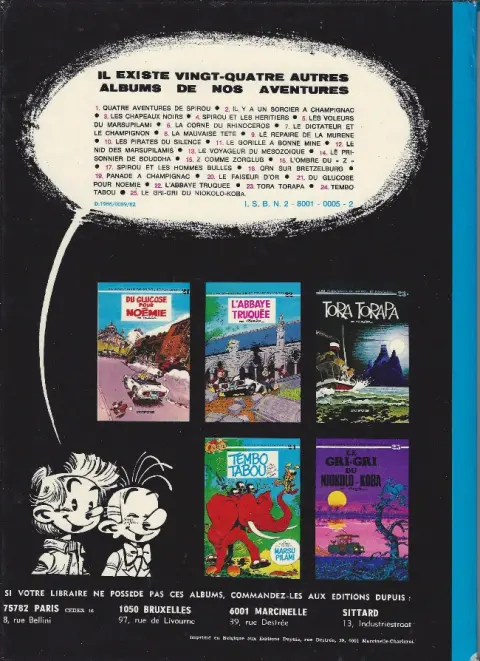 Verso de l'album Spirou et Fantasio Tome 3 Les chapeaux noirs